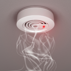 A detector on a ceiling detecting carbon monoxide